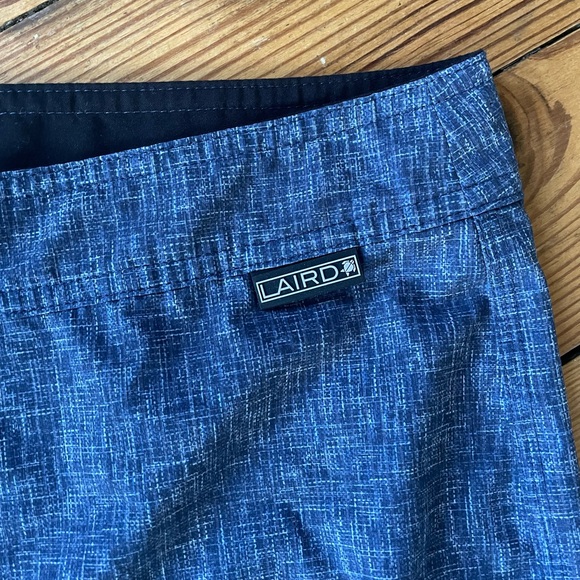Men's Blue Heathered Swim Board Shorts with Drawstring Waist - Picture 4 of 4